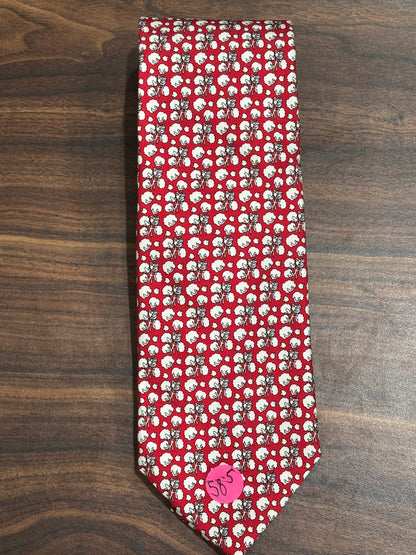 Vineyard Vines Red w/ Cotton Ball Designs Tie 100% Silk 58.5”