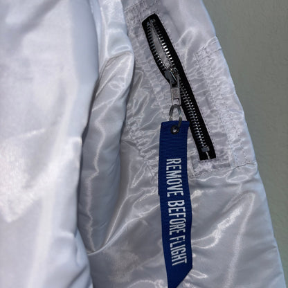 White bomber jacket, embroidered hip-hop characters men’s XL NWT