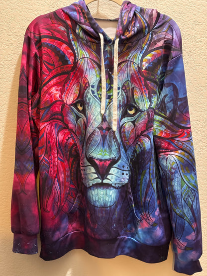 Psychedelic multicolor ￼Lion graphic Hoodie L/XL unisex ￼