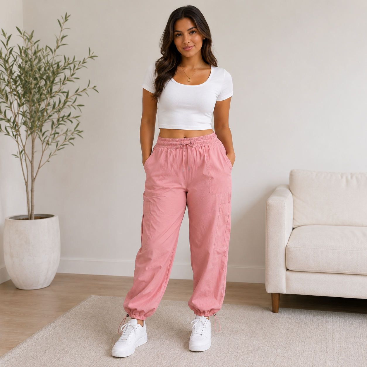 Pink Cargo Jogger Pants  size Medium