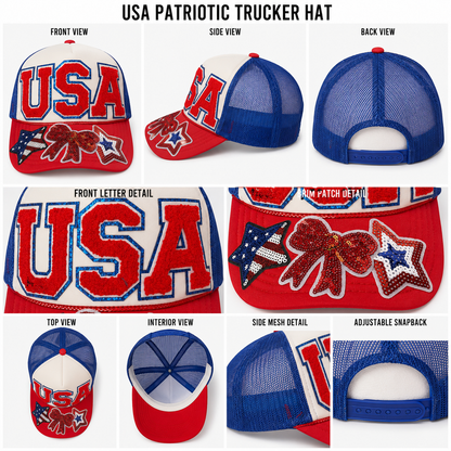 USA Themed Red and Blue Trucker Hat for Women custom made