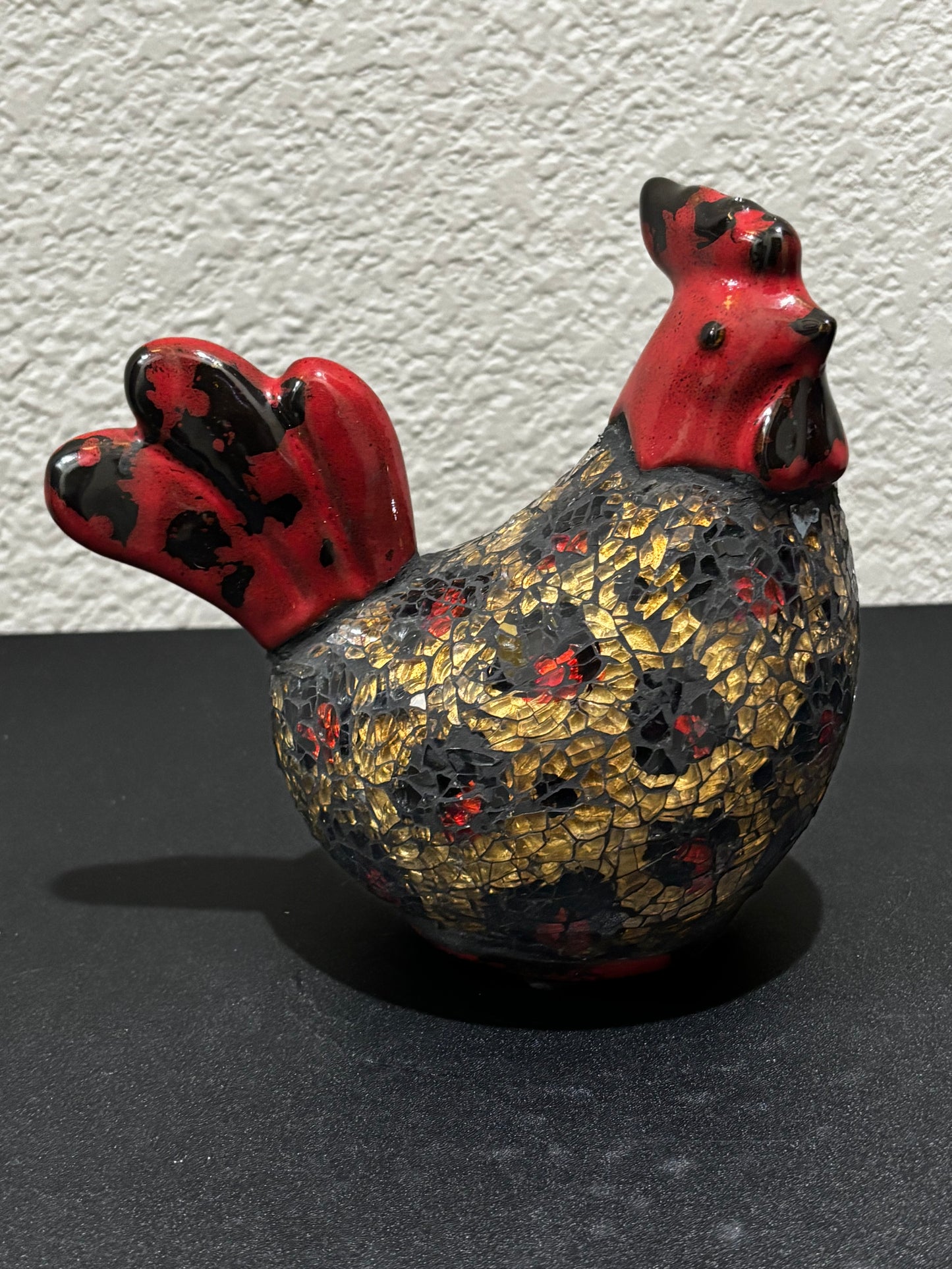 Red Gold Black Ceramic Rooster. 6in Tall