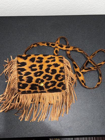 Women’s leopard fringe mini cross bag