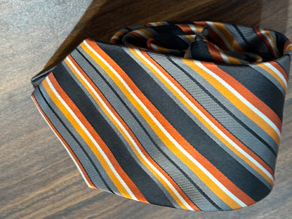Stafford Orange, Yellow Gray & Black Striped Tie 100% Silk 58.5”