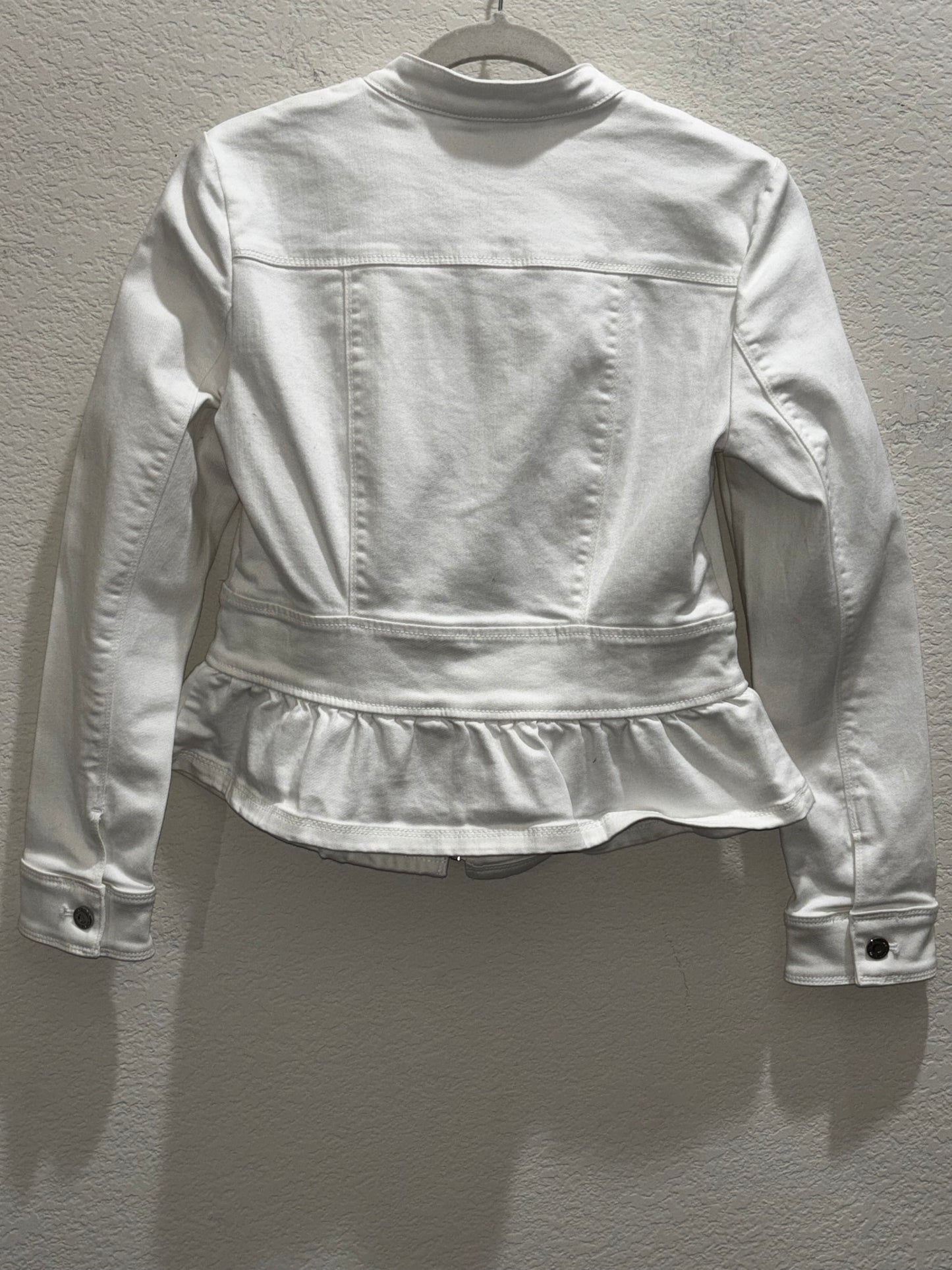 White House Black Market White Denim Ruffled Jacket Women’s size SM