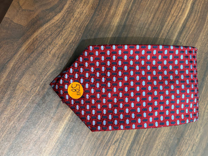 Burma-Bibas Red w/Navy and Light Blue Polka Dot Pattern Tie 58” 100% Silk