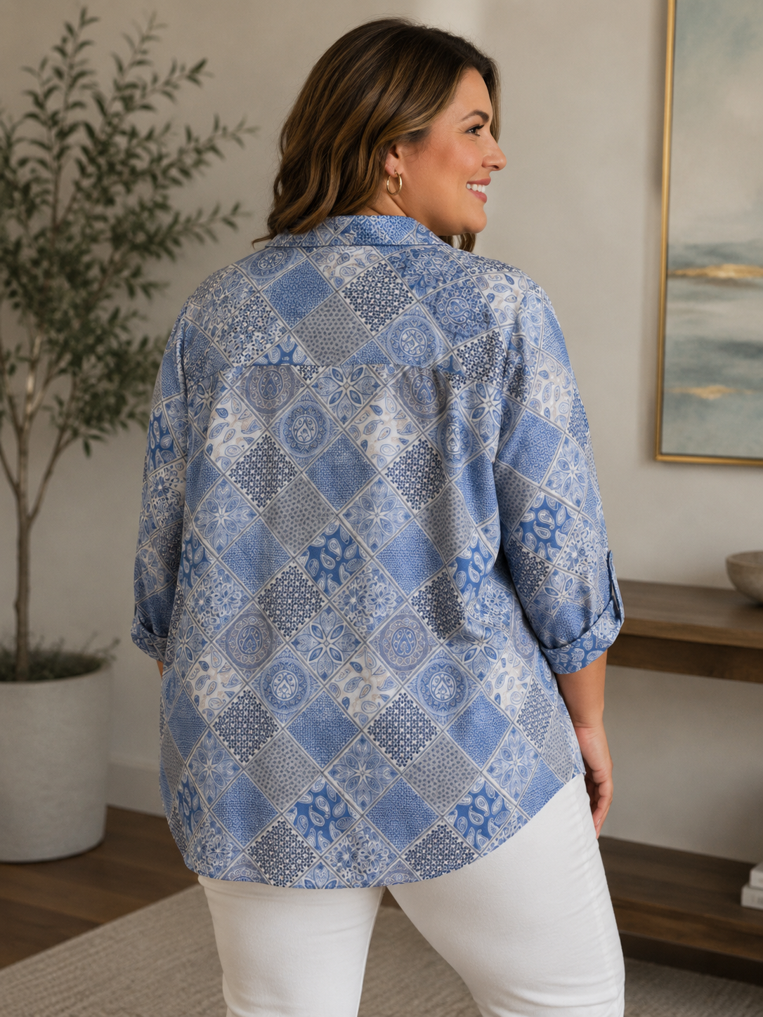 Foxcroft Blue Patterned Design Blouse Women’s 22