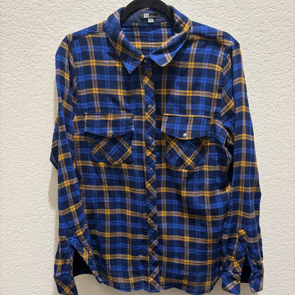 KUT blue ans yellow plaid long sleeve shirt women’s size large