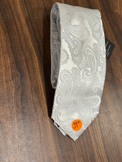 HISDERN Handmade Light Gray Tie w/ Paisley Designs 59”