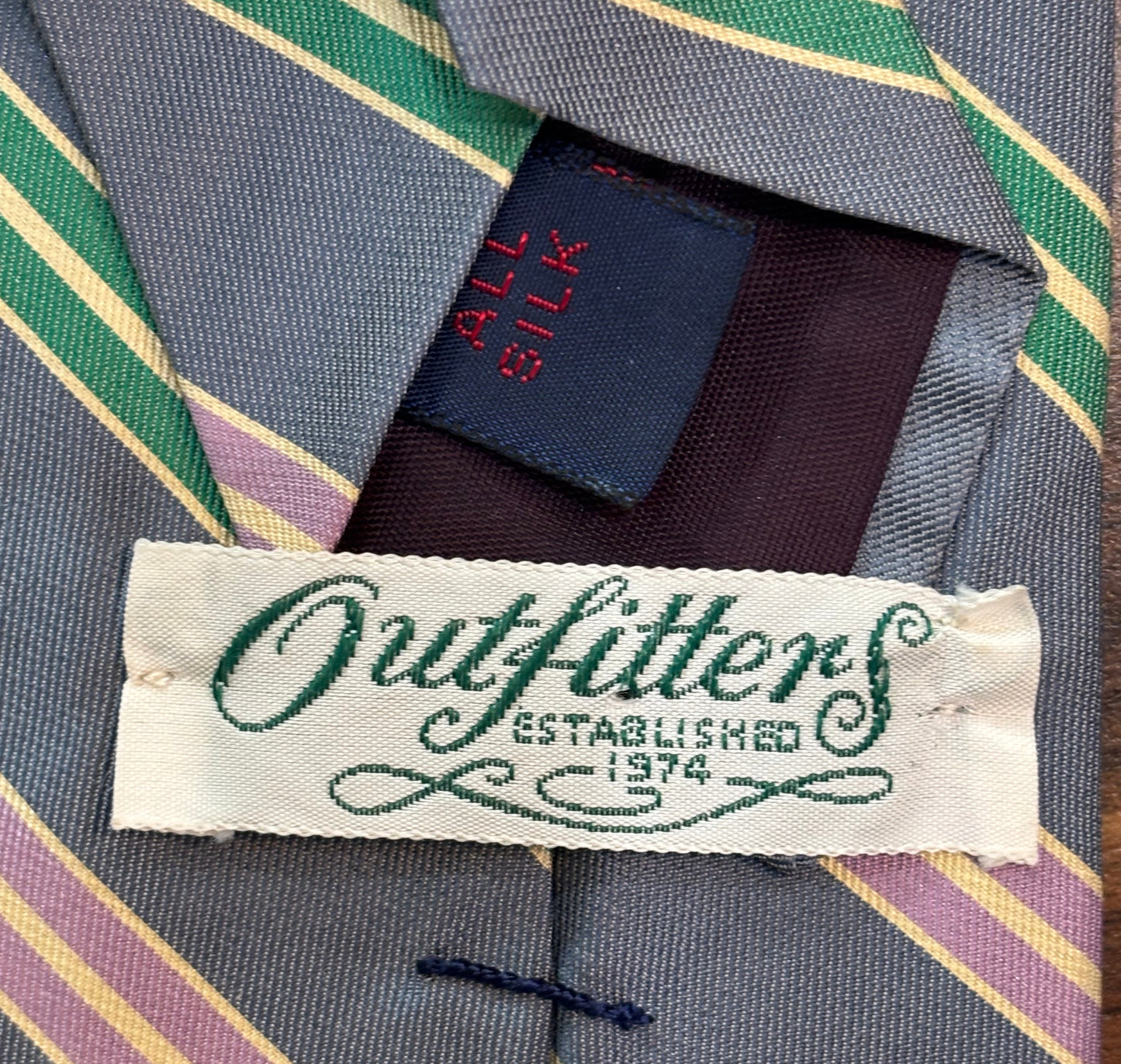Outfitters Gray w/ Green Red Stripes Tie 100% Silk 56”