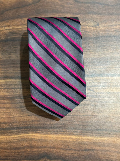 Calvin Klein Extreme Slim Pink, Black, Gray Striped Tie 57” 100% Silk
