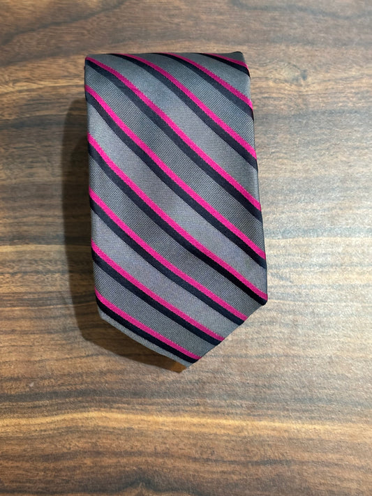 Calvin Klein Extreme Slim Pink, Black, Gray Striped Tie 57” 100% Silk
