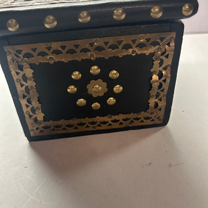 Wood Black & Gold beaded Decorative Trinket Storage Box 4x7”