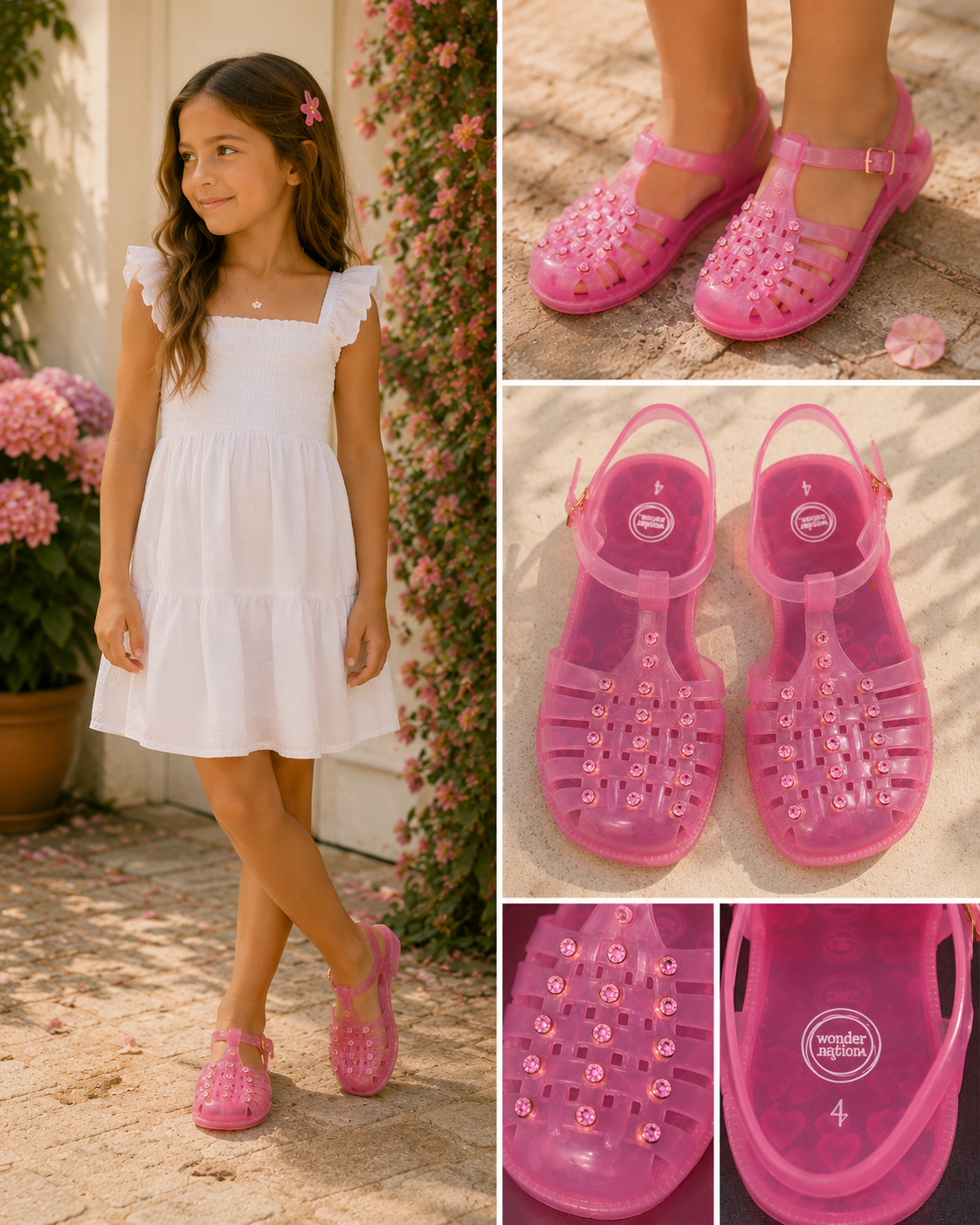 Pink With Rhinestone Design Jelly Shoes size 4 by Wonder Nation