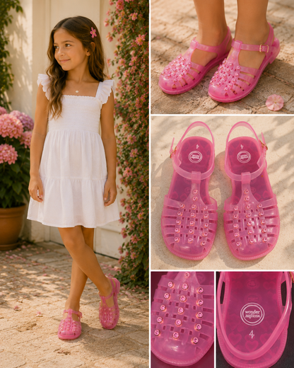 Pink With Rhinestone Design Jelly Shoes size 4 by Wonder Nation