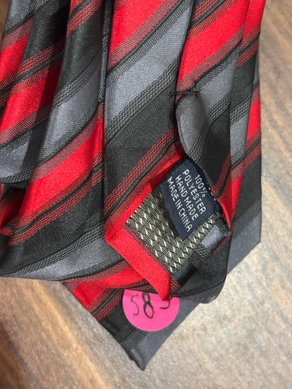 Red Gray Black Striped Tie 100% Polyester 58.5”