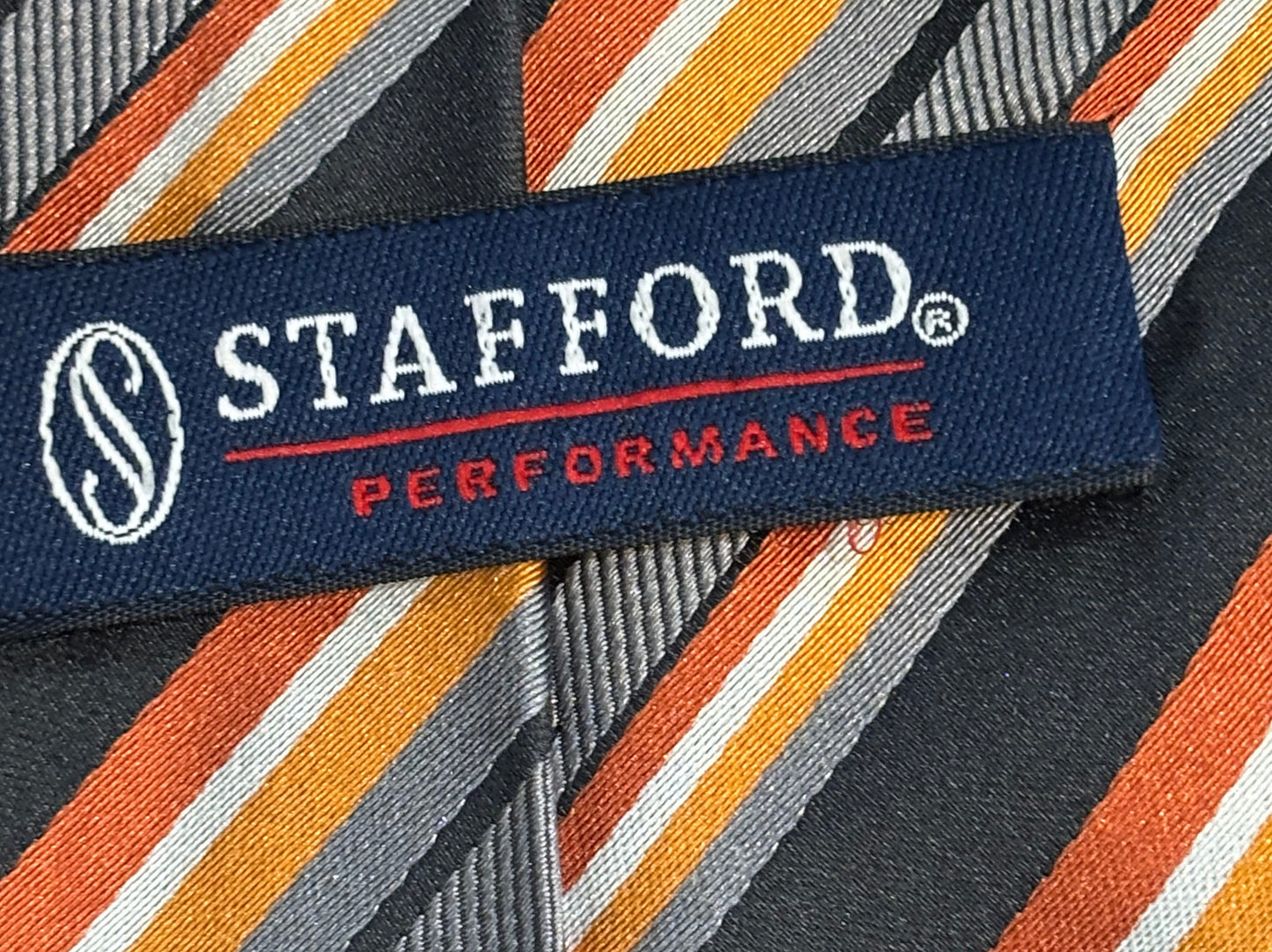 Stafford Orange, Yellow Gray & Black Striped Tie 100% Silk 58.5”