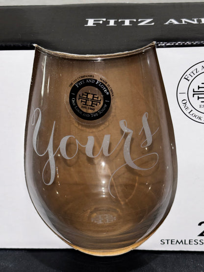 Fitz and Floyd Goblet Wine Glasses “Yours/Mine” set of 2