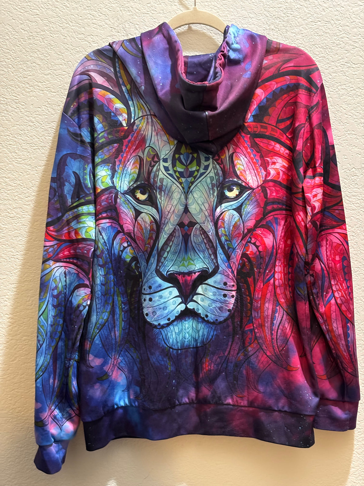 Psychedelic multicolor ￼Lion graphic Hoodie L/XL unisex ￼