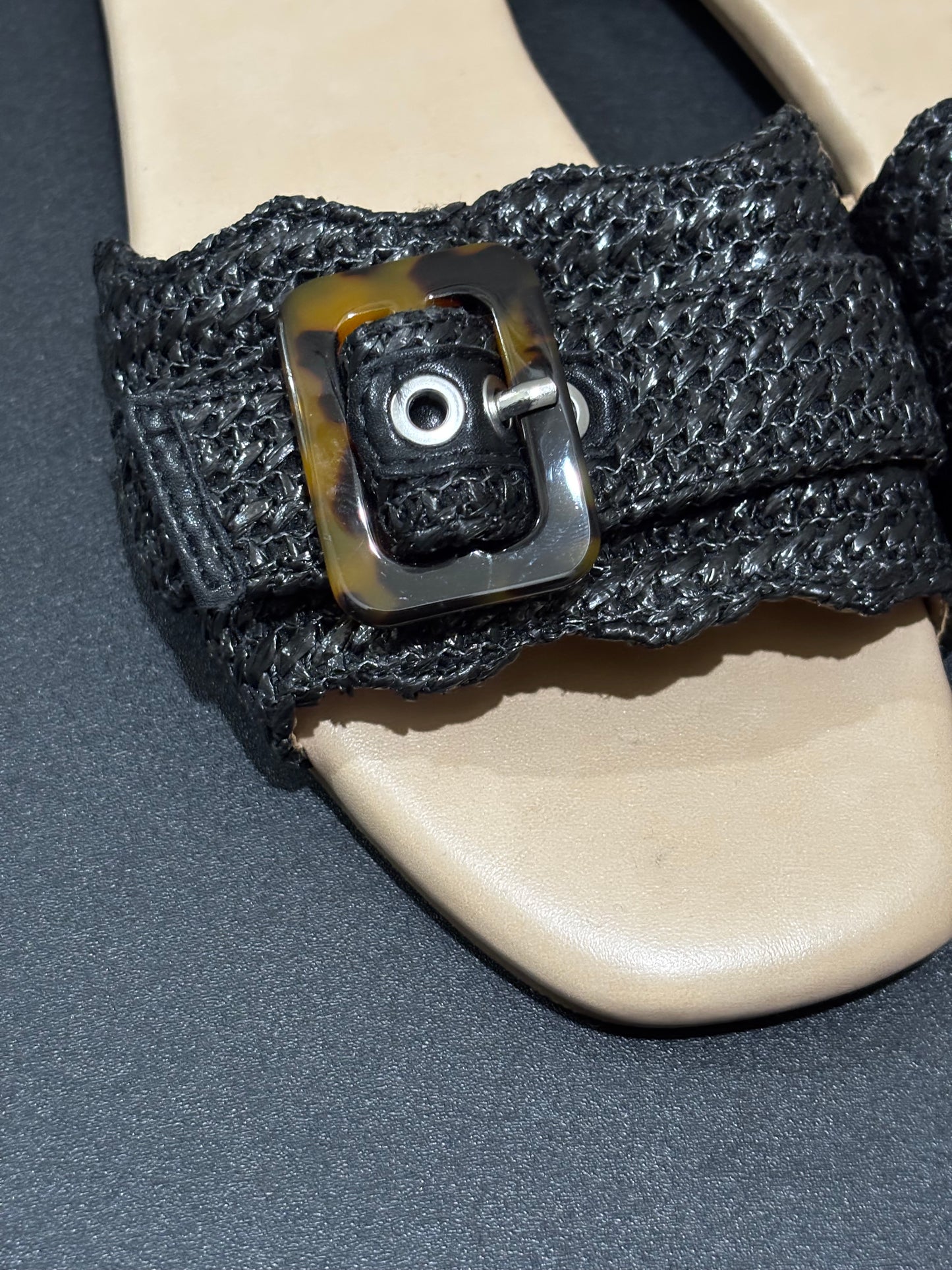 Serra Women’s Black Sandals with Weave and Buckle Design