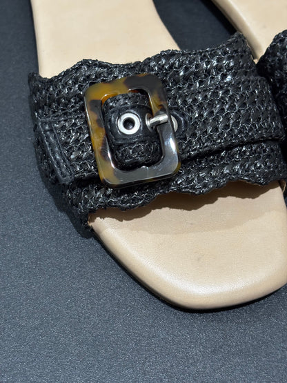 Serra Women’s Black Sandals with Weave and Buckle Design
