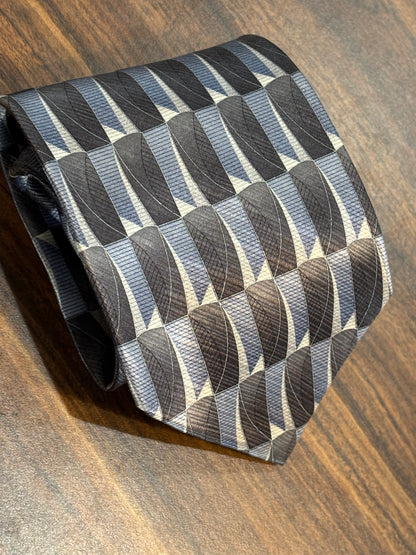 Enrico Guccini Charcoal Gray, Blue & White Tie 59” 100% Silk