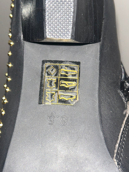Jeffrey Campbell Starbursts Black leather ankle booties with gold stud, design women’s size 6.5