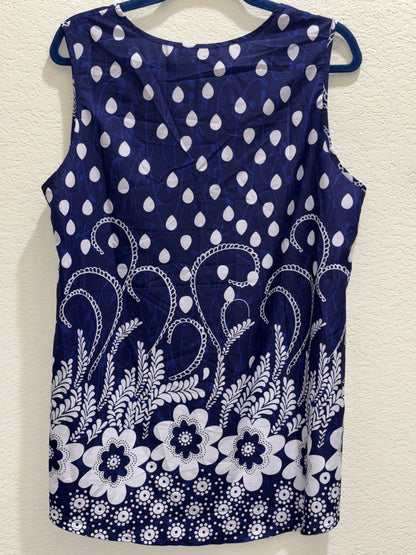 Blue and White Floral Design Sleeveless Tunic Women’s size XL