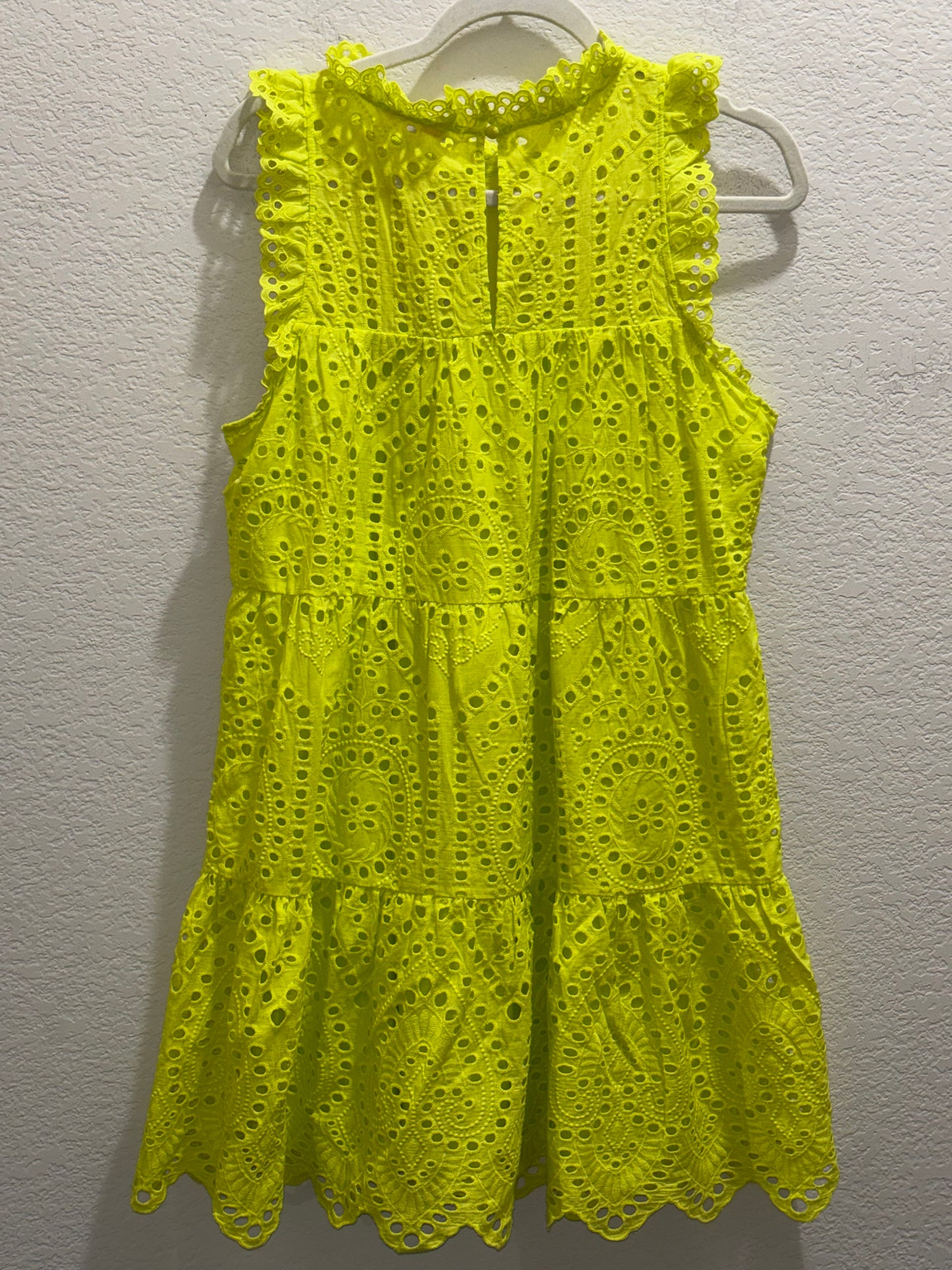 Skies Are Blue Neon Yellow eyelet Midi Dress Women’s size Medium