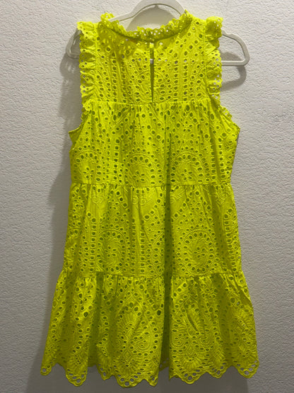 Skies Are Blue Neon Yellow eyelet Midi Dress Women’s size Medium