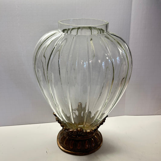 Glass Balloon Shaped Vase With Rustic Pedestal Base
