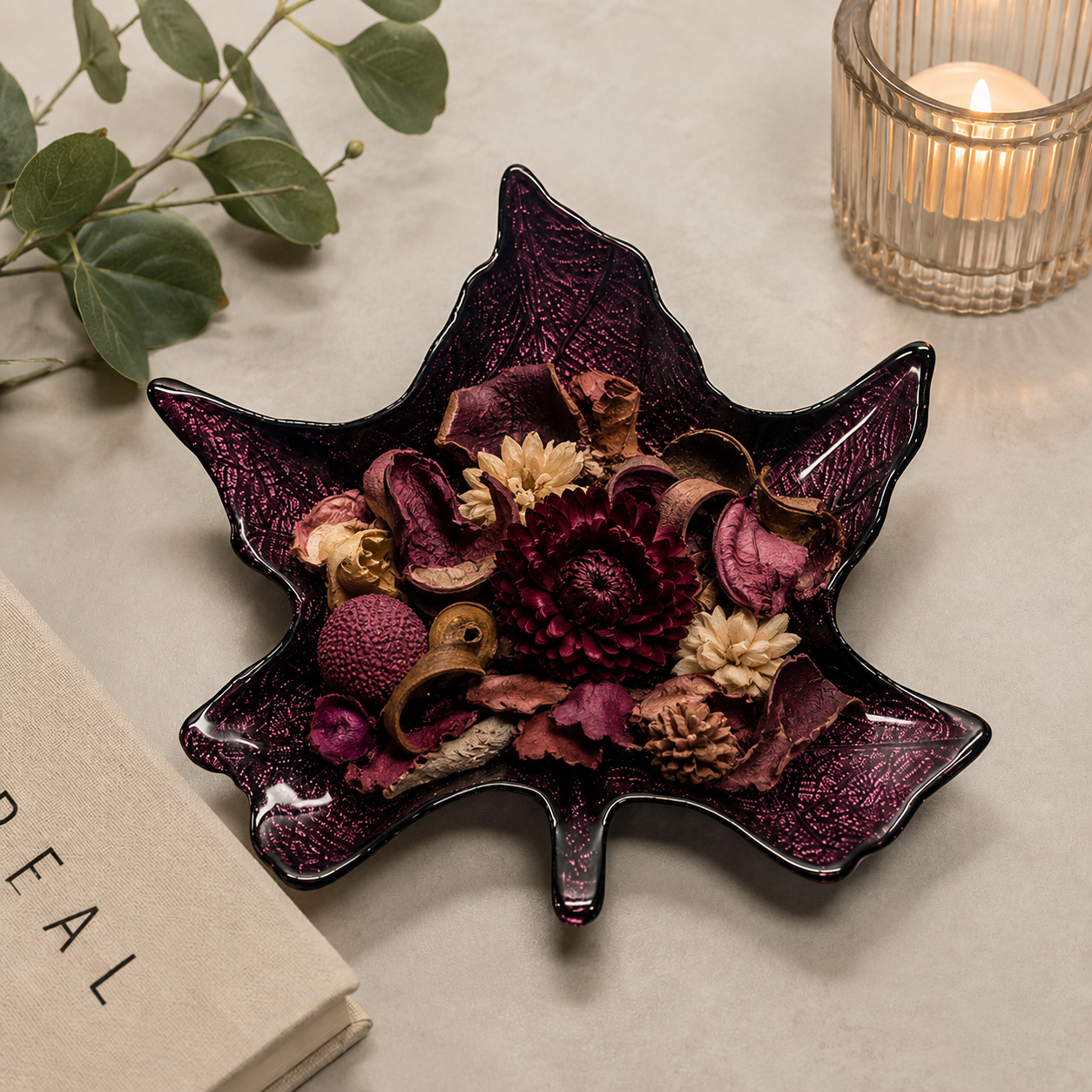 Iridescent Purple Maple Leaf Trinket/Candy Dish