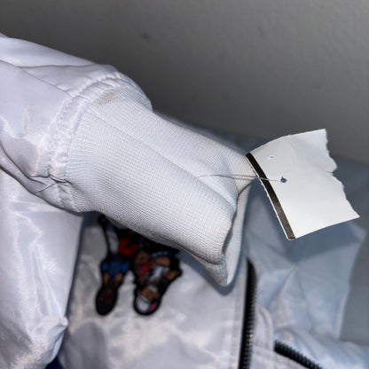 White bomber jacket, embroidered hip-hop characters men’s XL NWT