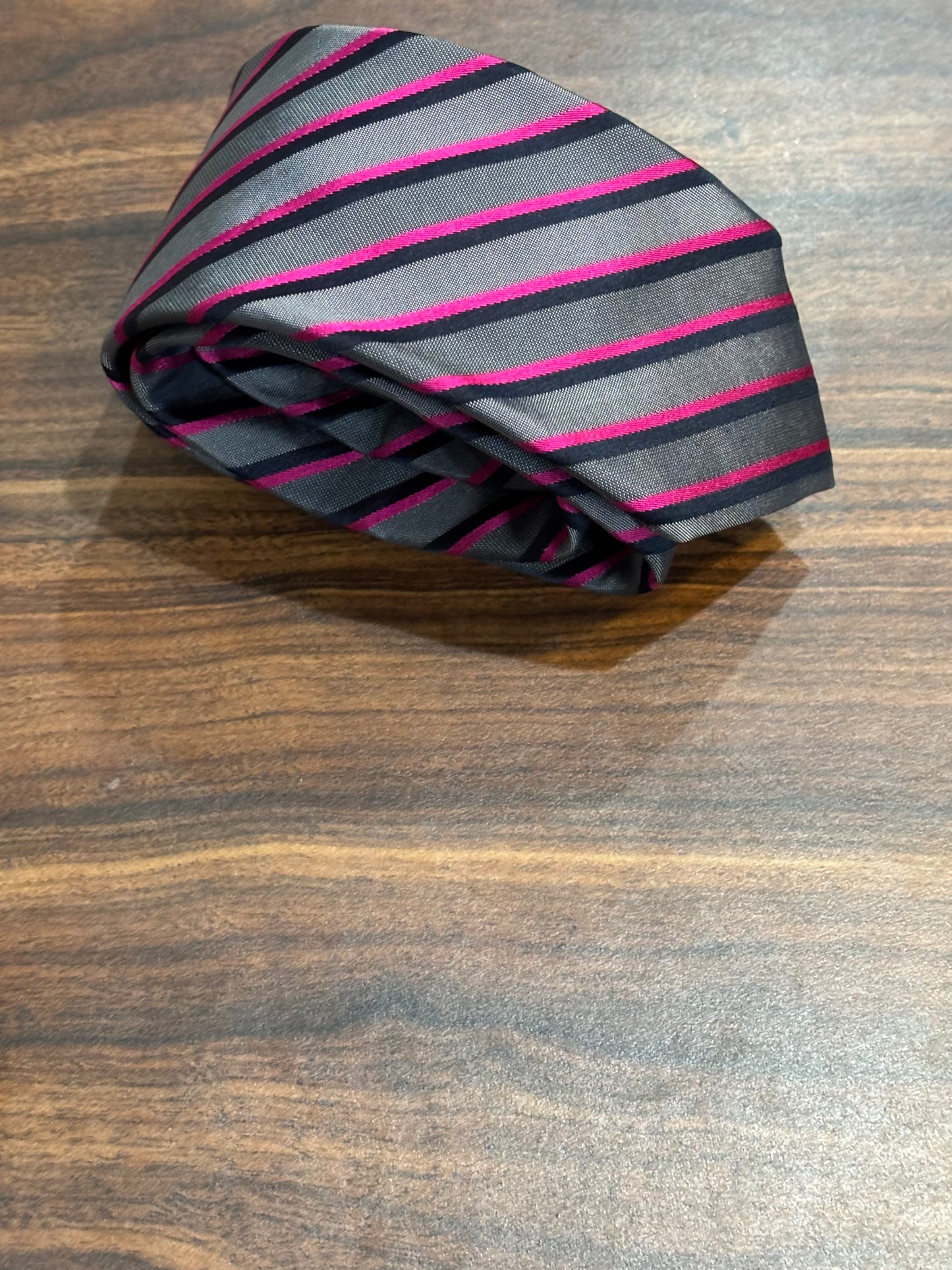 Calvin Klein Extreme Slim Pink, Black, Gray Striped Tie 57” 100% Silk