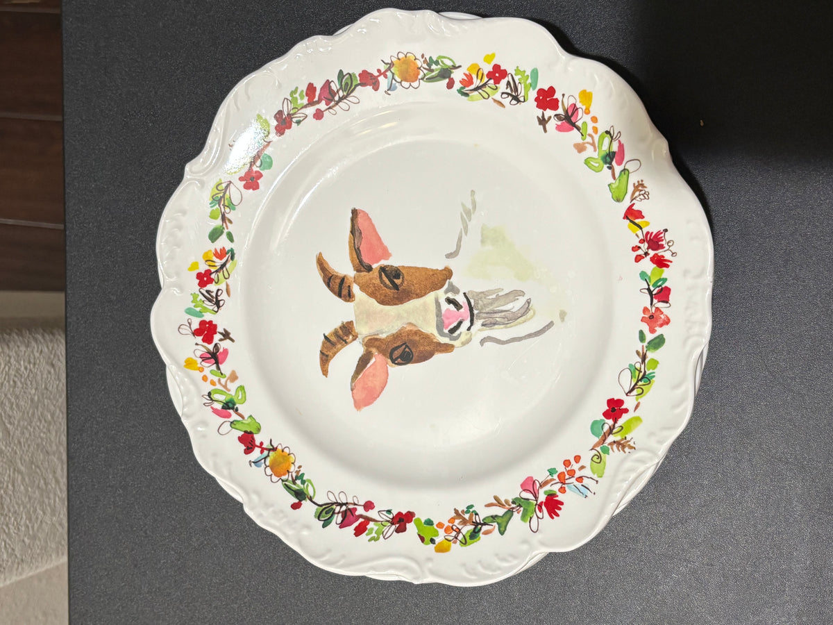 Farmhouse Farm Animal Dinner Plates set of 4 Plates  Rooster Cow Lamb Goat 8”