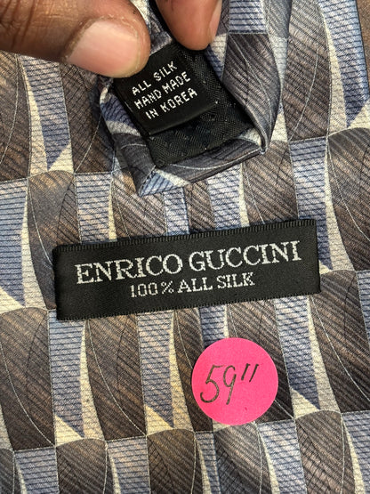 Enrico Guccini Charcoal Gray, Blue & White Tie 59” 100% Silk