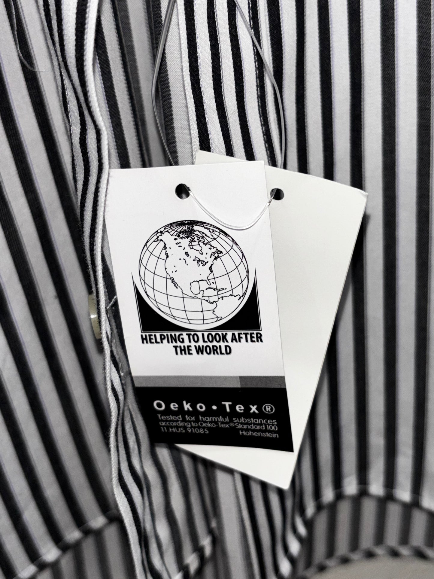 Chaps Black White Striped Button Down Long Sleeve Shirt Men size 18.5 36-37