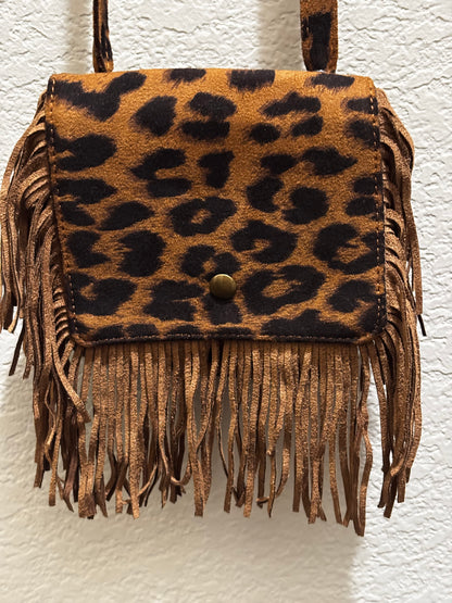 Women’s leopard fringe mini cross bag