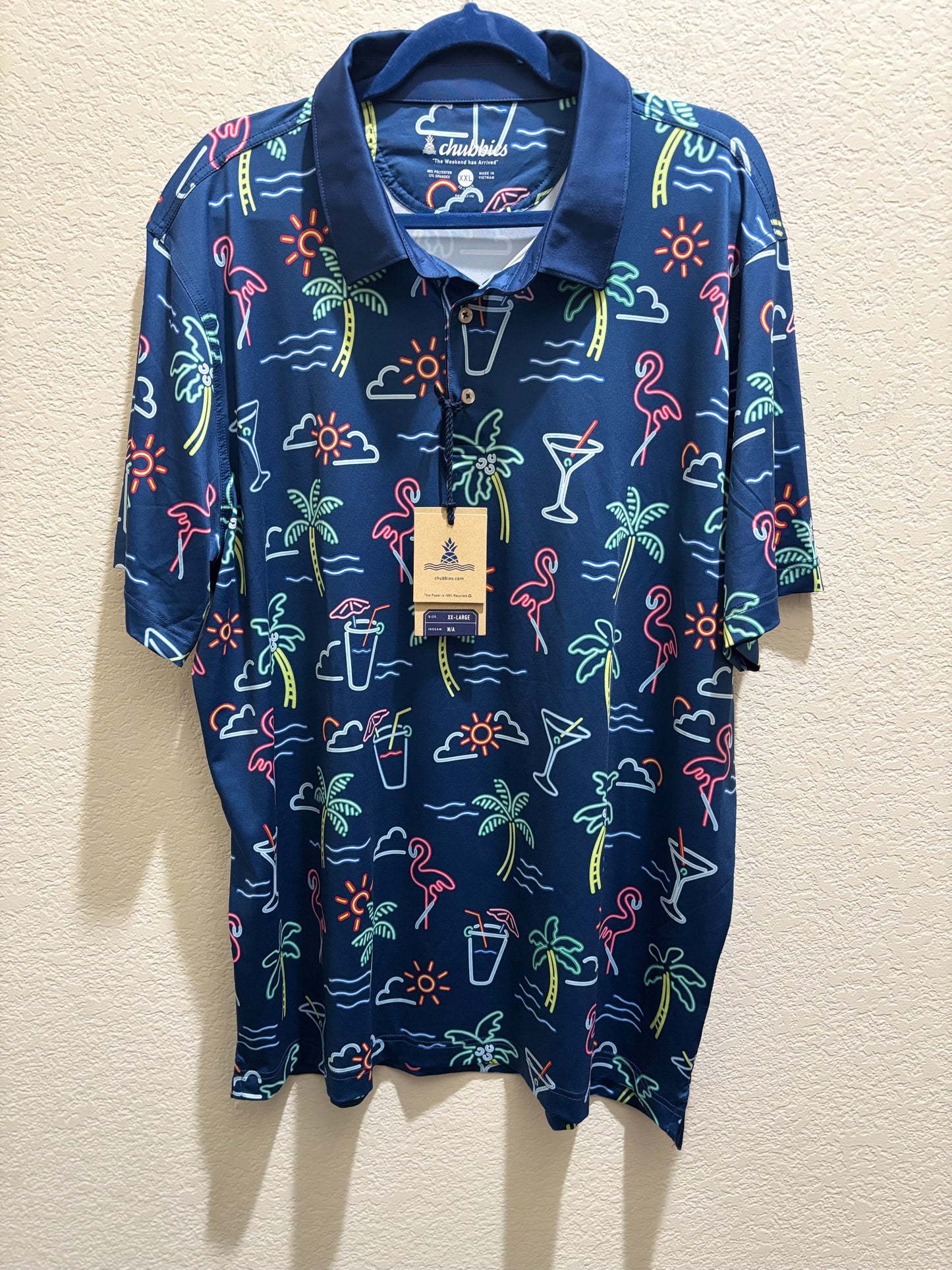 Chubbies Men’s Blue with Pink Flamingo and Martini Design size XXLarge