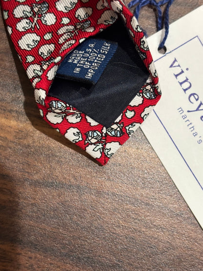 Vineyard Vines Red w/ Cotton Ball Designs Tie 100% Silk 58.5”
