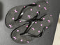 PINK Women’s Black Flip Flops with pink dog and polka dot design