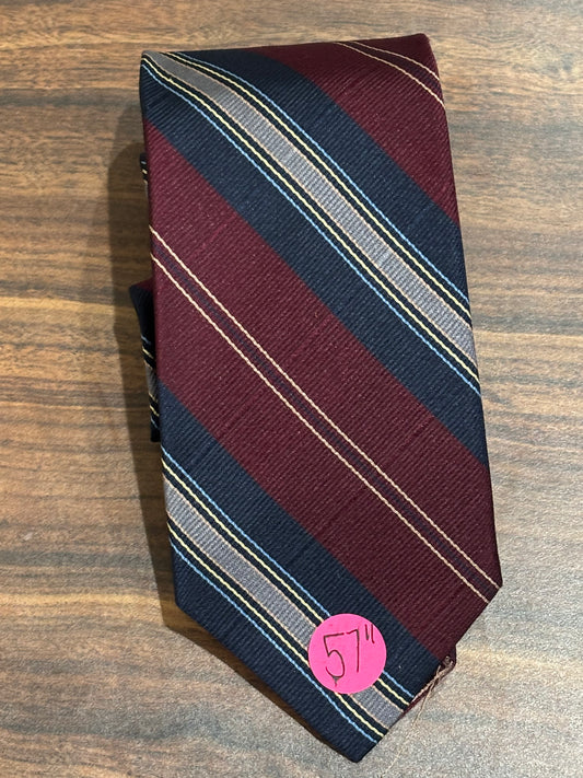 Burgundy and Blue Striped Tie 100% Silk 57”