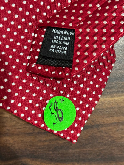 Geoffrey Beene Red Tie w/ White Dots 100% Silk 58”
