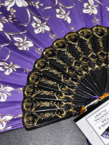 Purple White Floral Women’s Hand Fan