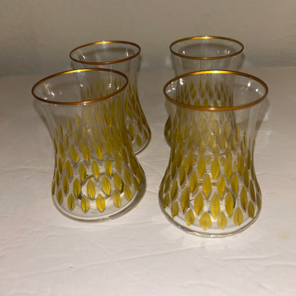 Vintage Gold Etched 4oz Drinking Glasses set of 4