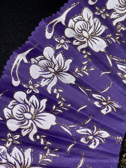 Purple White Floral Women’s Hand Fan