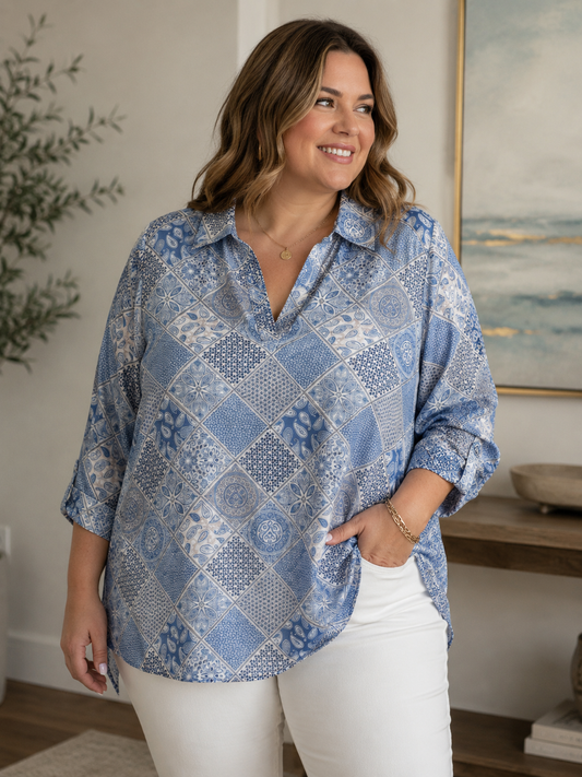 Foxcroft Blue Patterned Design Blouse Women’s 22