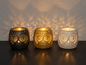 Owl Tealignt Holders.  Set of 3 black gold silver