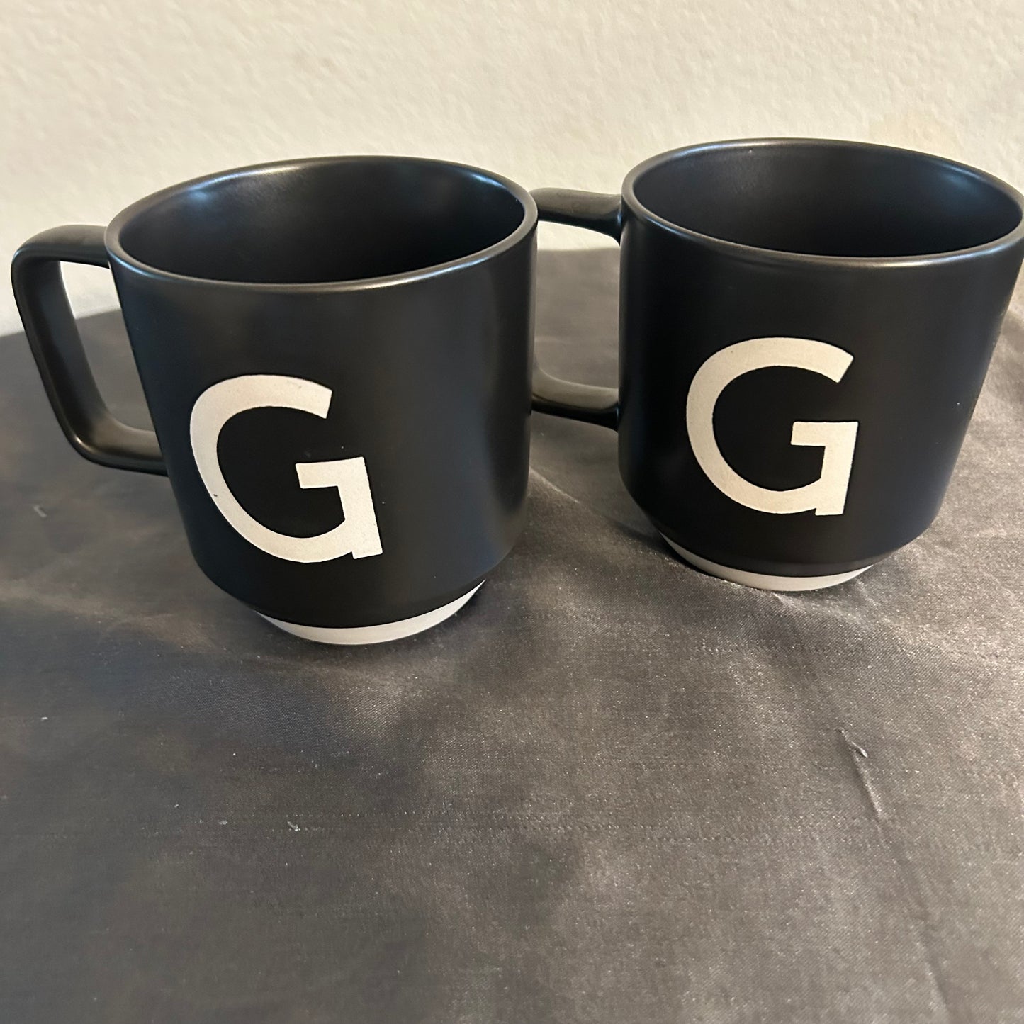 Mugs Black w/  monogram “G” in white set of 2