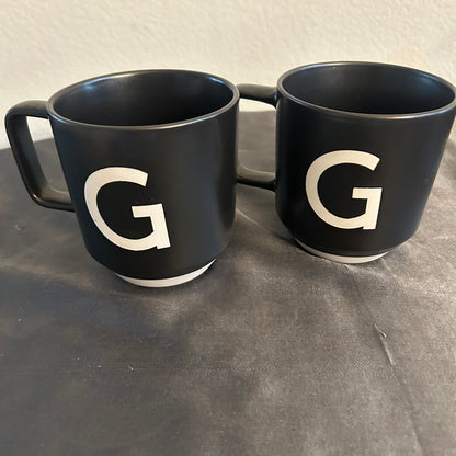 Mugs Black w/  monogram “G” in white set of 2